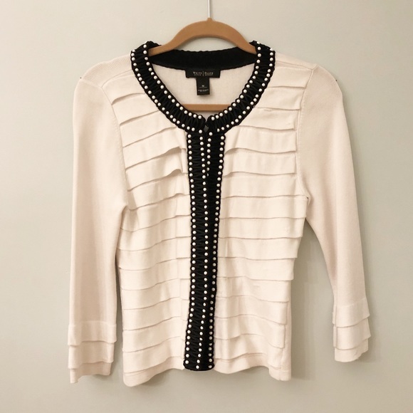White House Black Market Sweaters - 🌹White House Black Market | Beaded Pleated Cardig